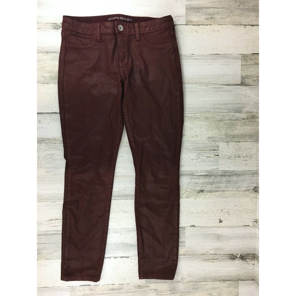 Banana Republic Skinny Coated Jeans Red Oxblood Womens Sz 27